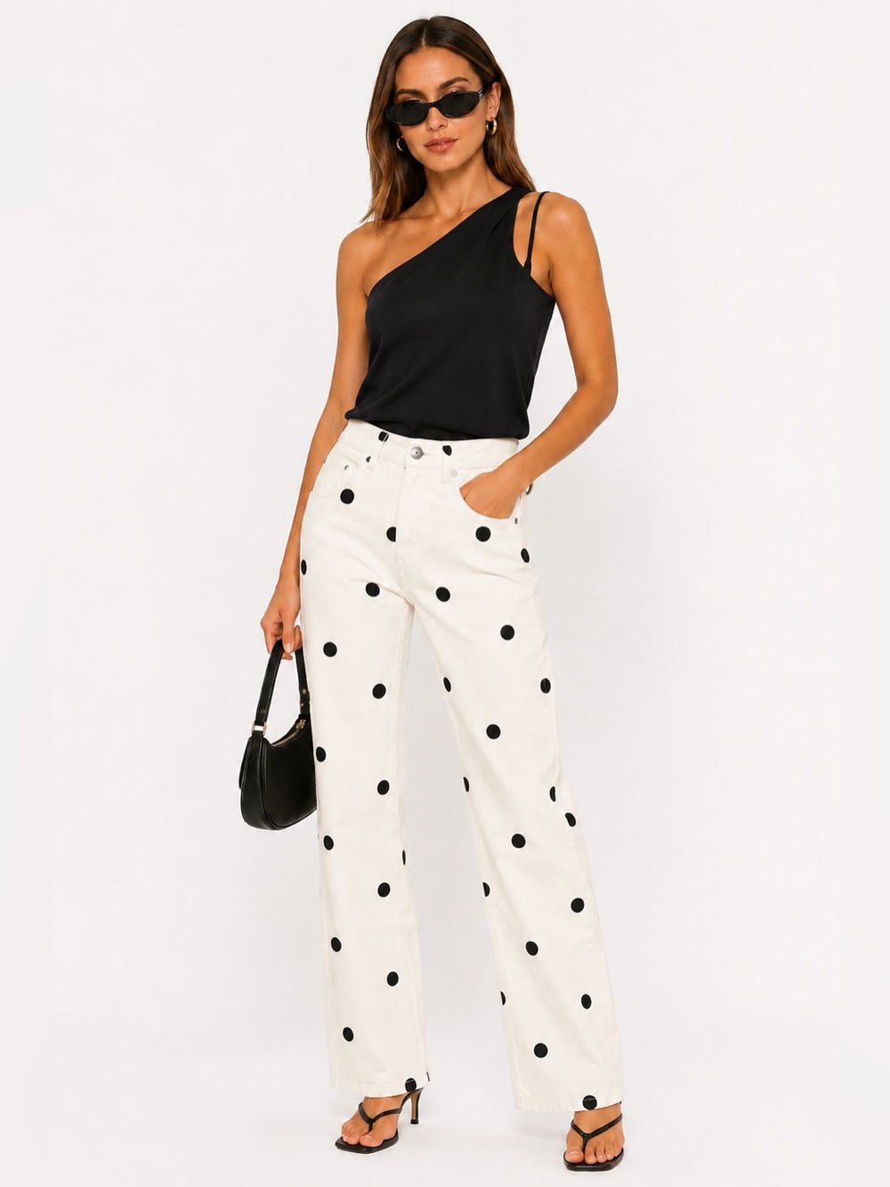 NWT C&C California White Straight Leg Pants with Black Polka Dots